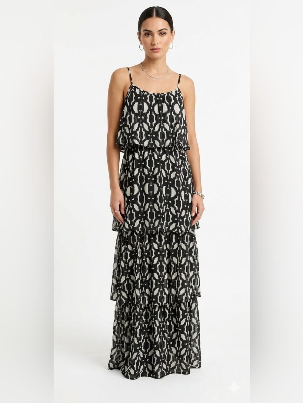 Patterson Kincaid Maxi Dress Tiered Black And White